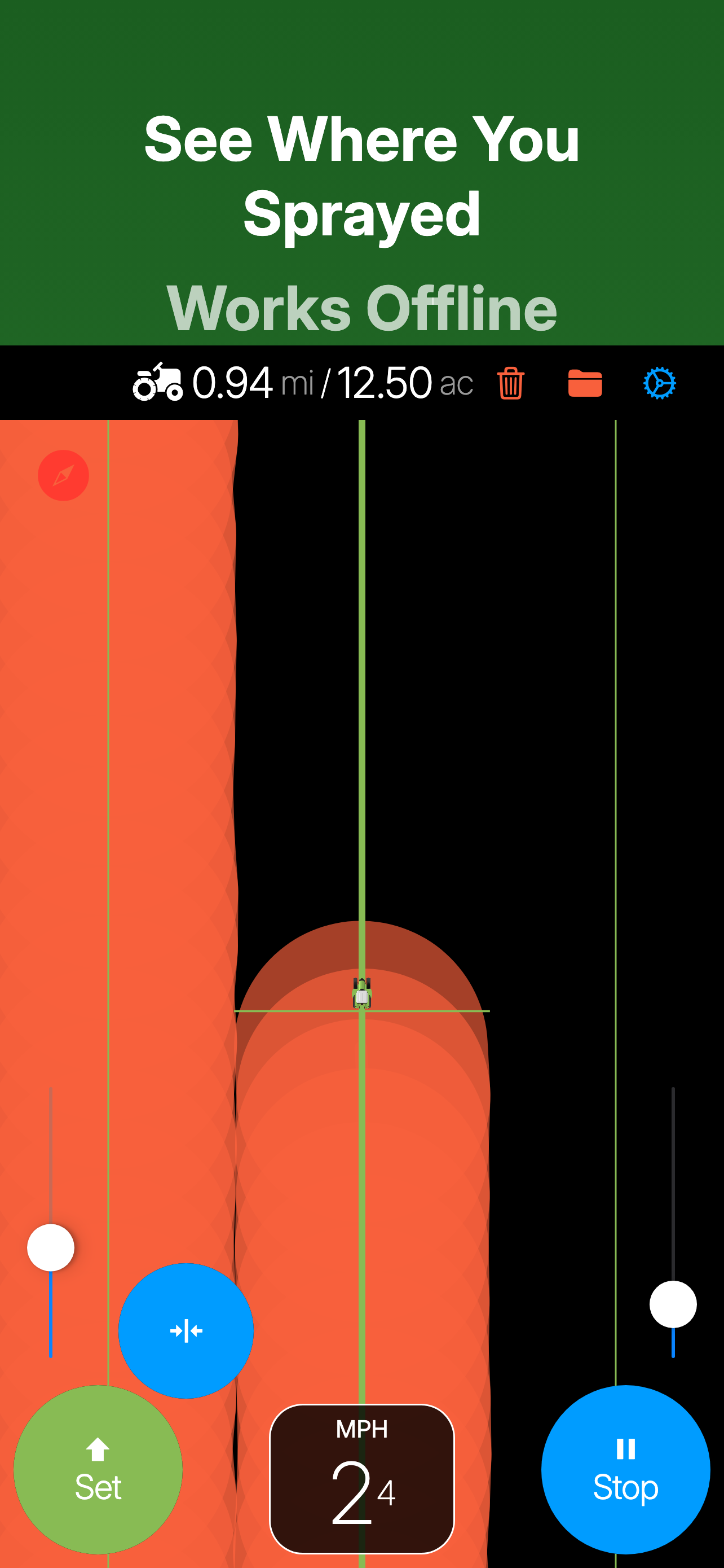 Agro Navigation — main screen with visual trail